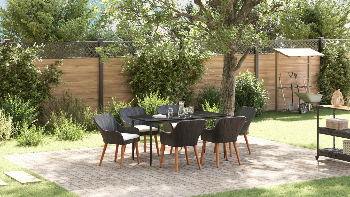 7 Piece Garden Dining Set Black Poly Rattan