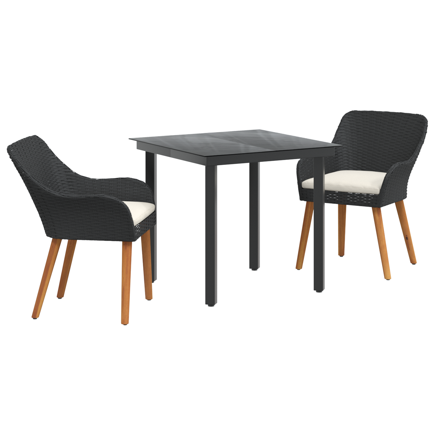 3 Piece Garden Dining Set Black Poly Rattan