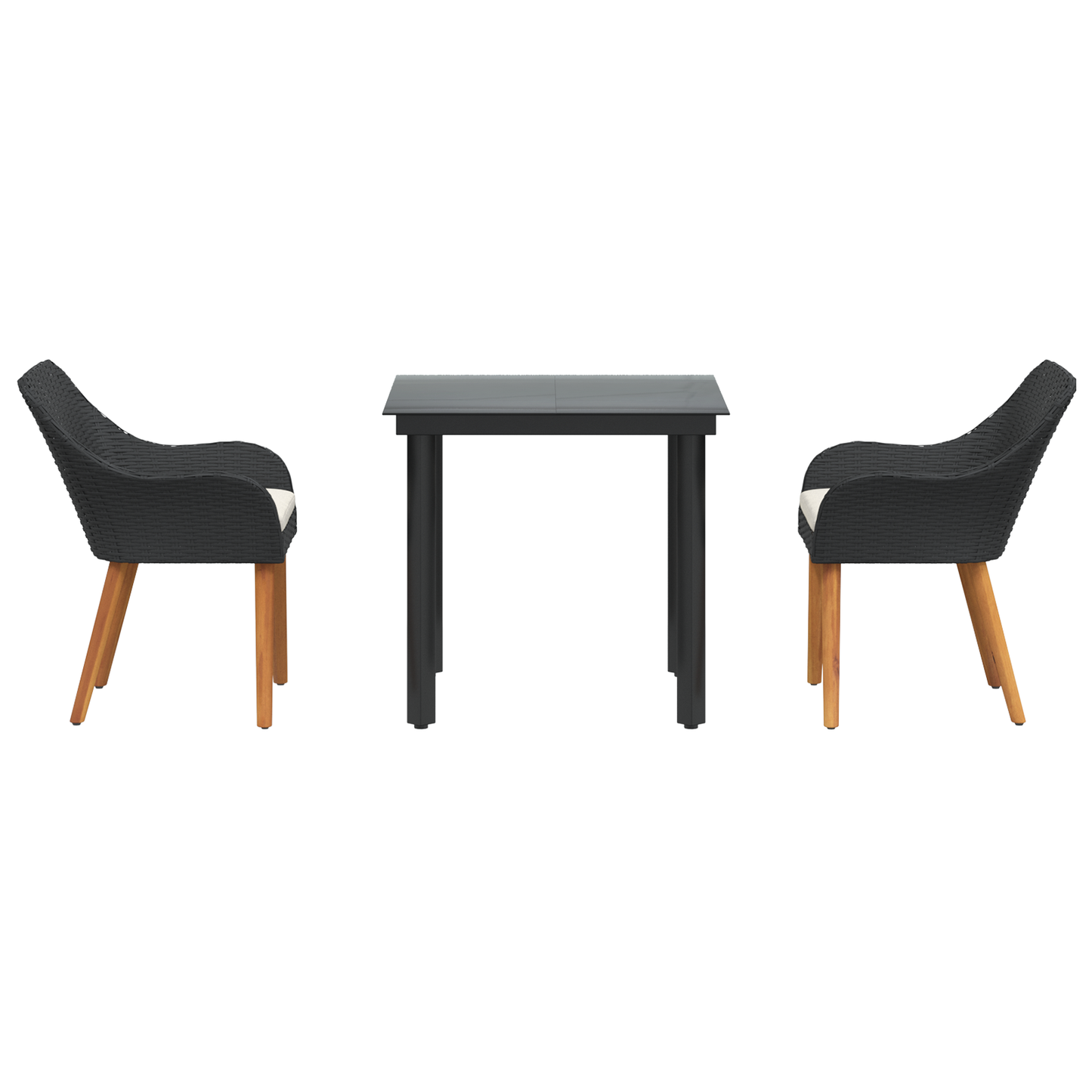 3 Piece Garden Dining Set Black Poly Rattan