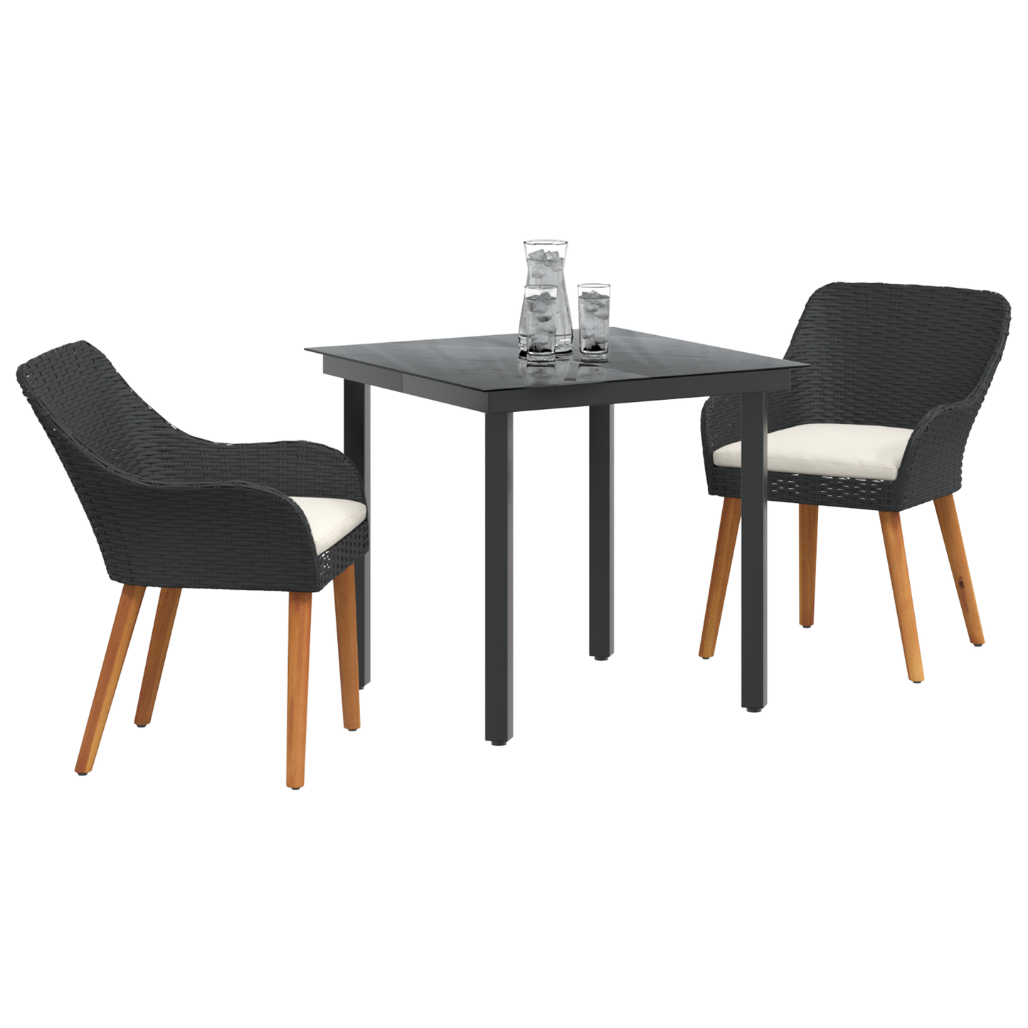 3 Piece Garden Dining Set Black Poly Rattan