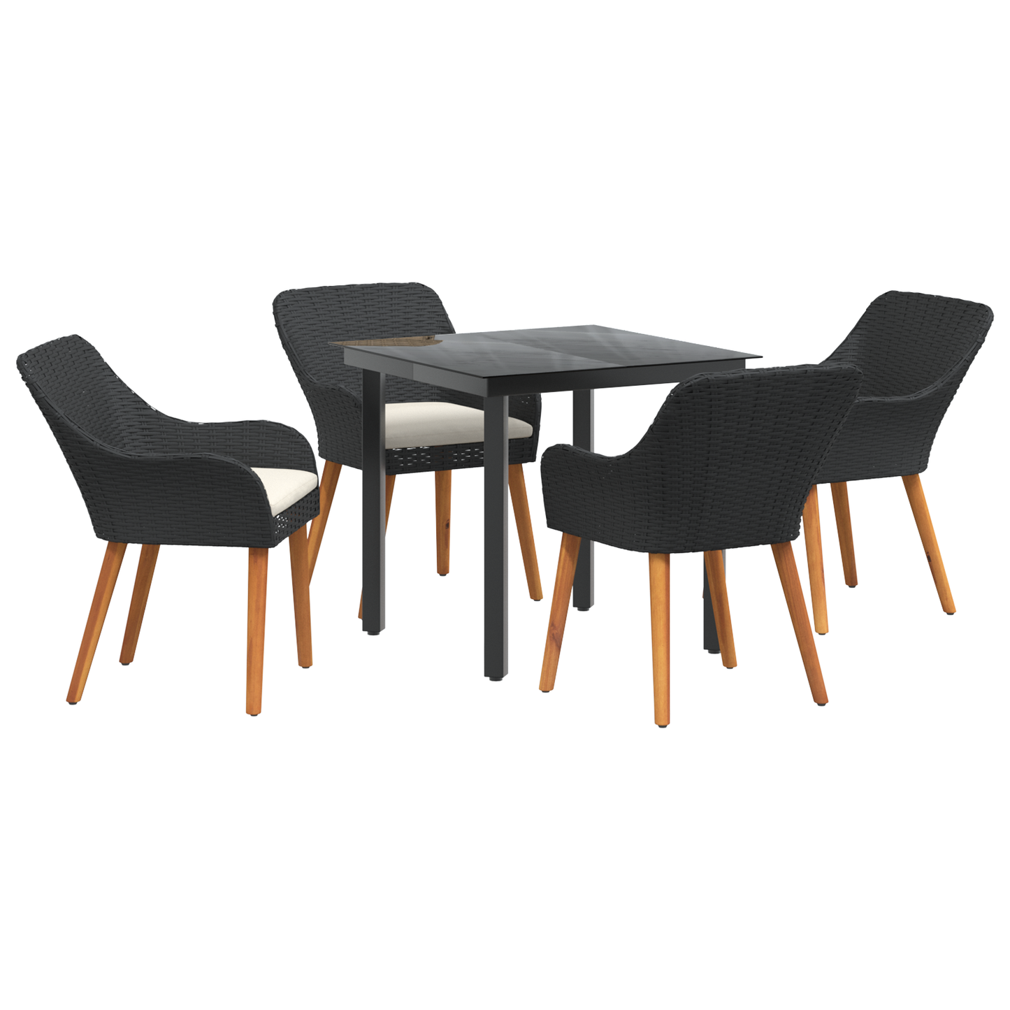 5 Piece Garden Dining Set Black Poly Rattan