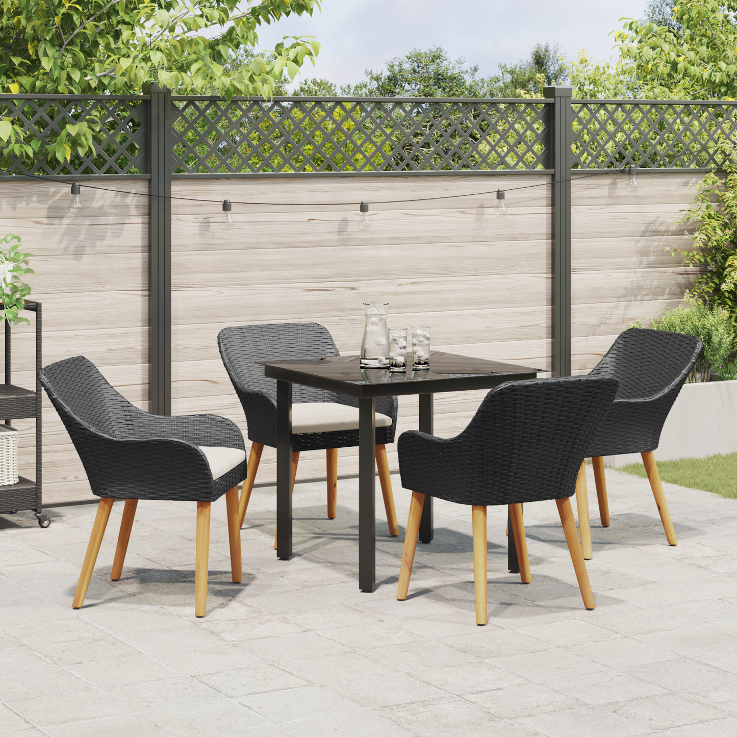 5 Piece Garden Dining Set Black Poly Rattan