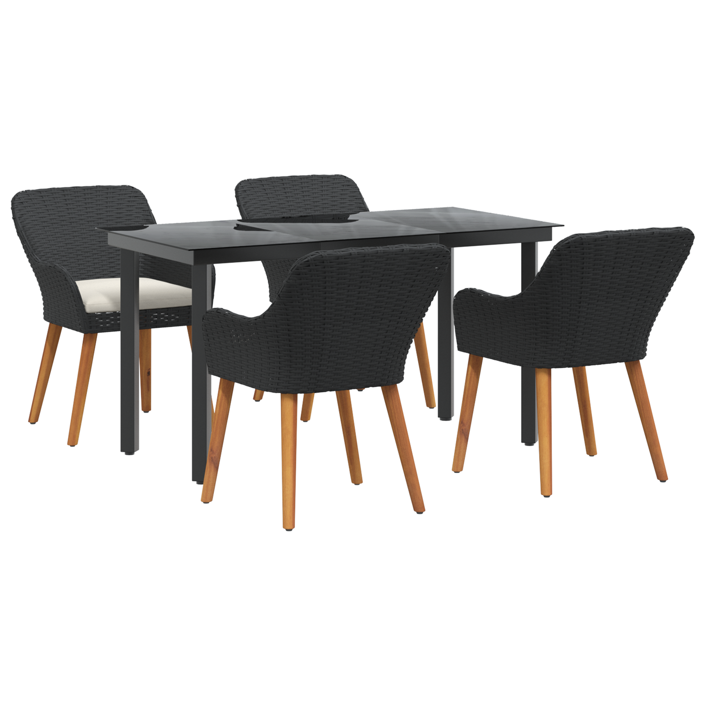 5 Piece Garden Dining Set Black Poly Rattan