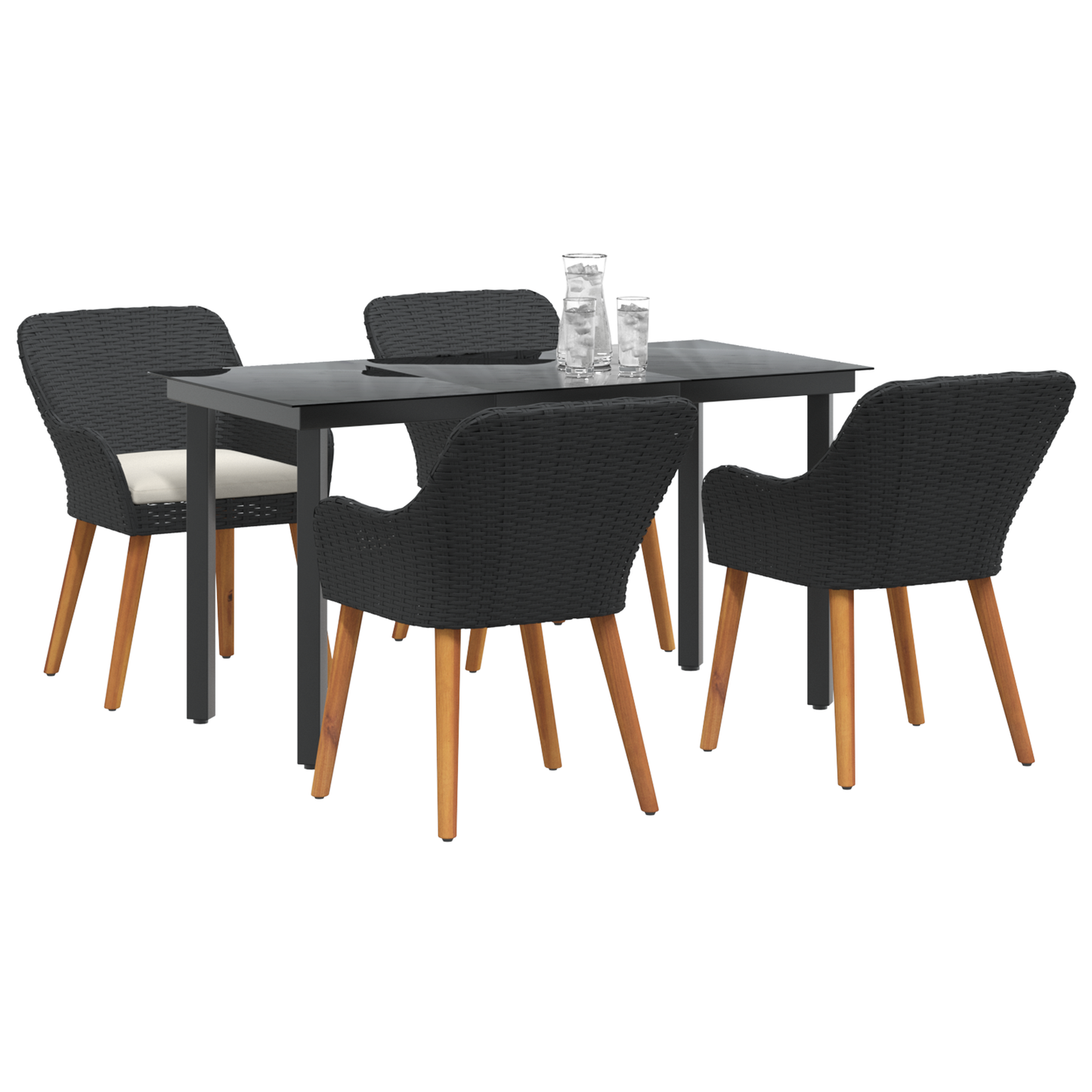 5 Piece Garden Dining Set Black Poly Rattan