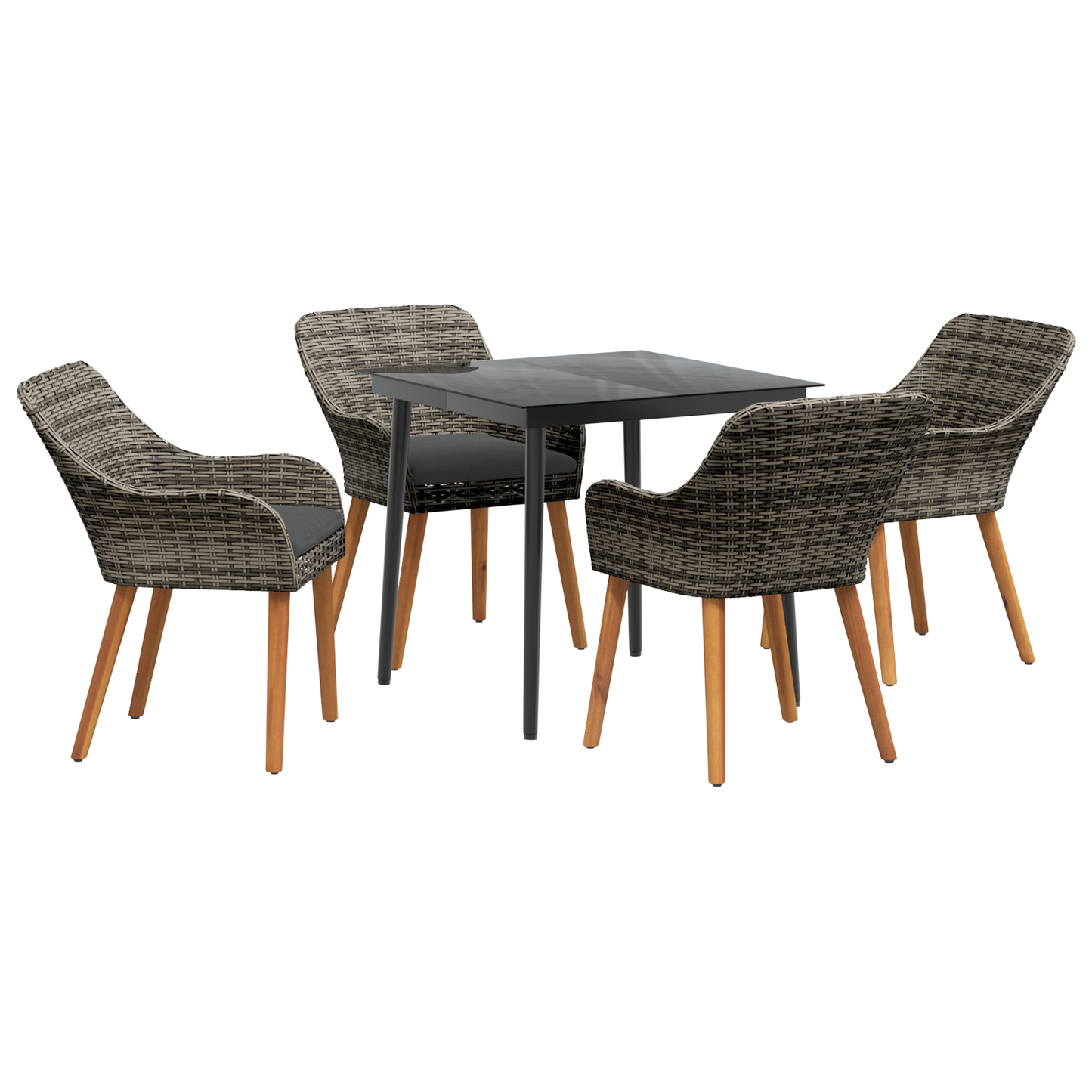 5 Piece Garden Dining Set Grey Poly Rattan