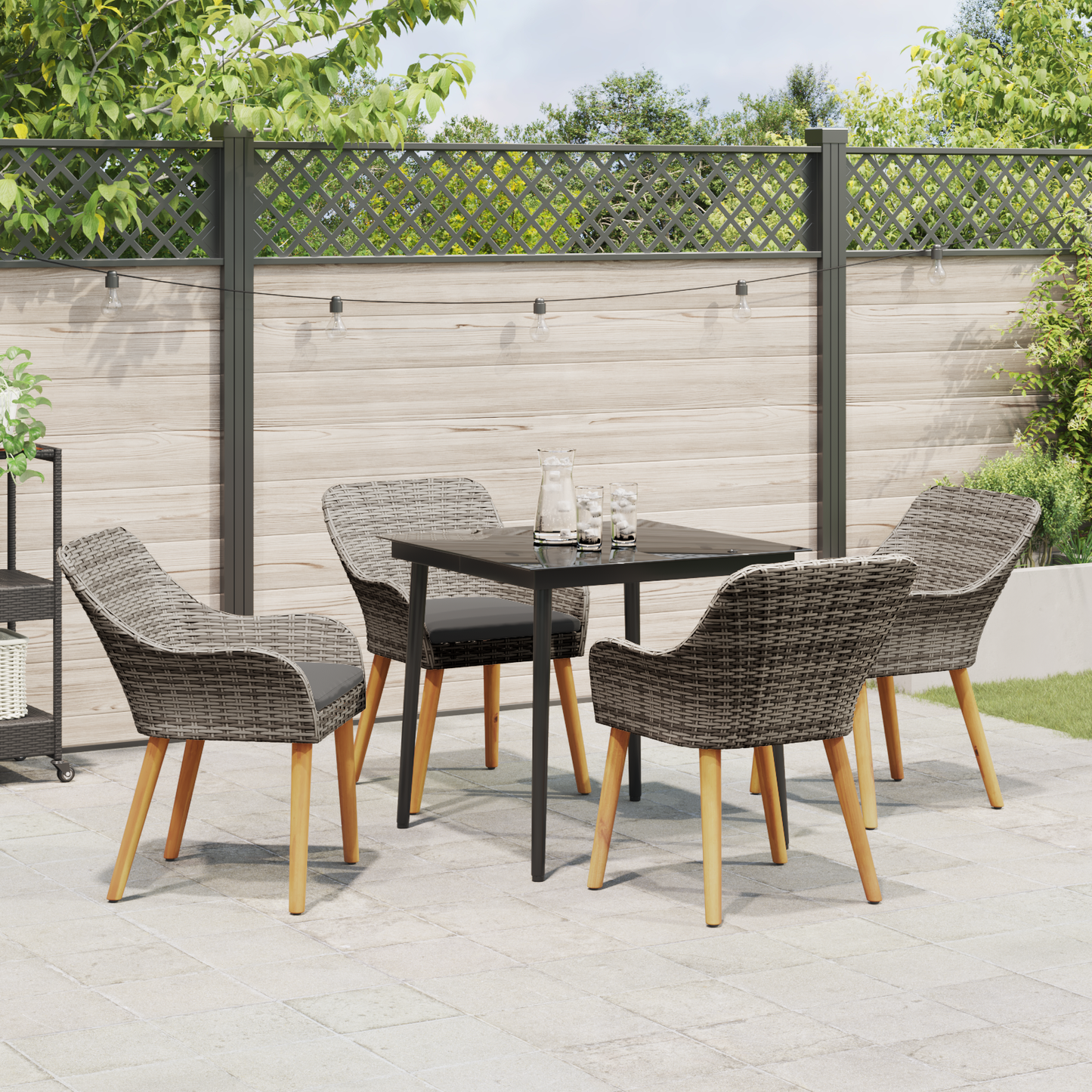 5 Piece Garden Dining Set Grey Poly Rattan