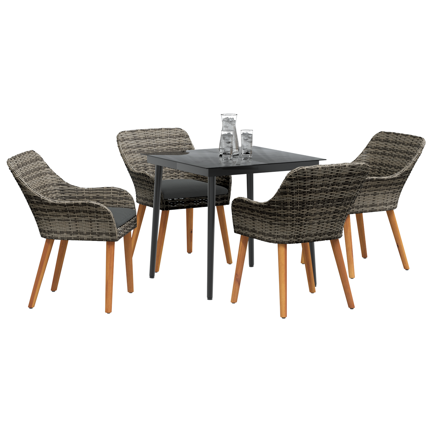 5 Piece Garden Dining Set Grey Poly Rattan
