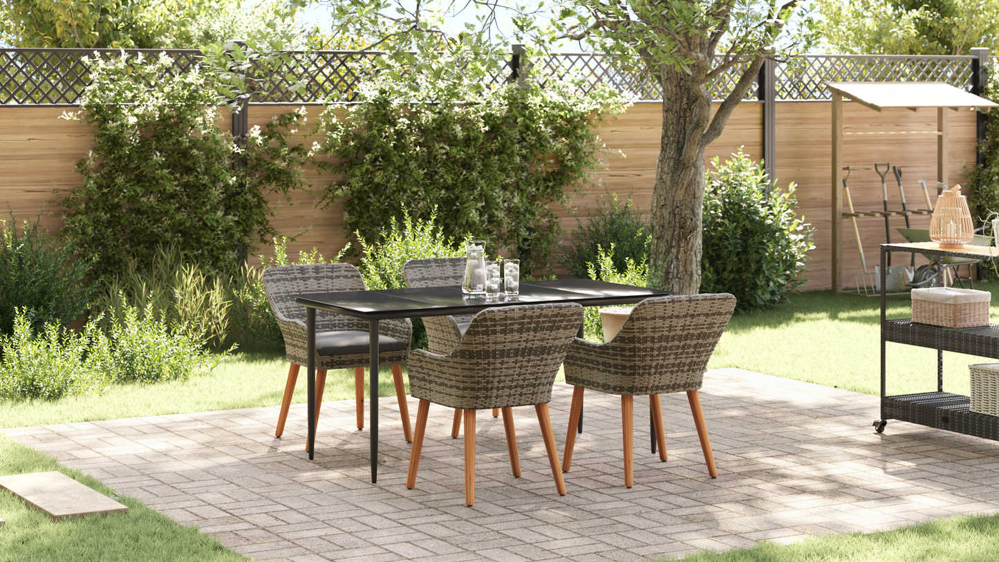 5 Piece Garden Dining Set Grey Poly Rattan