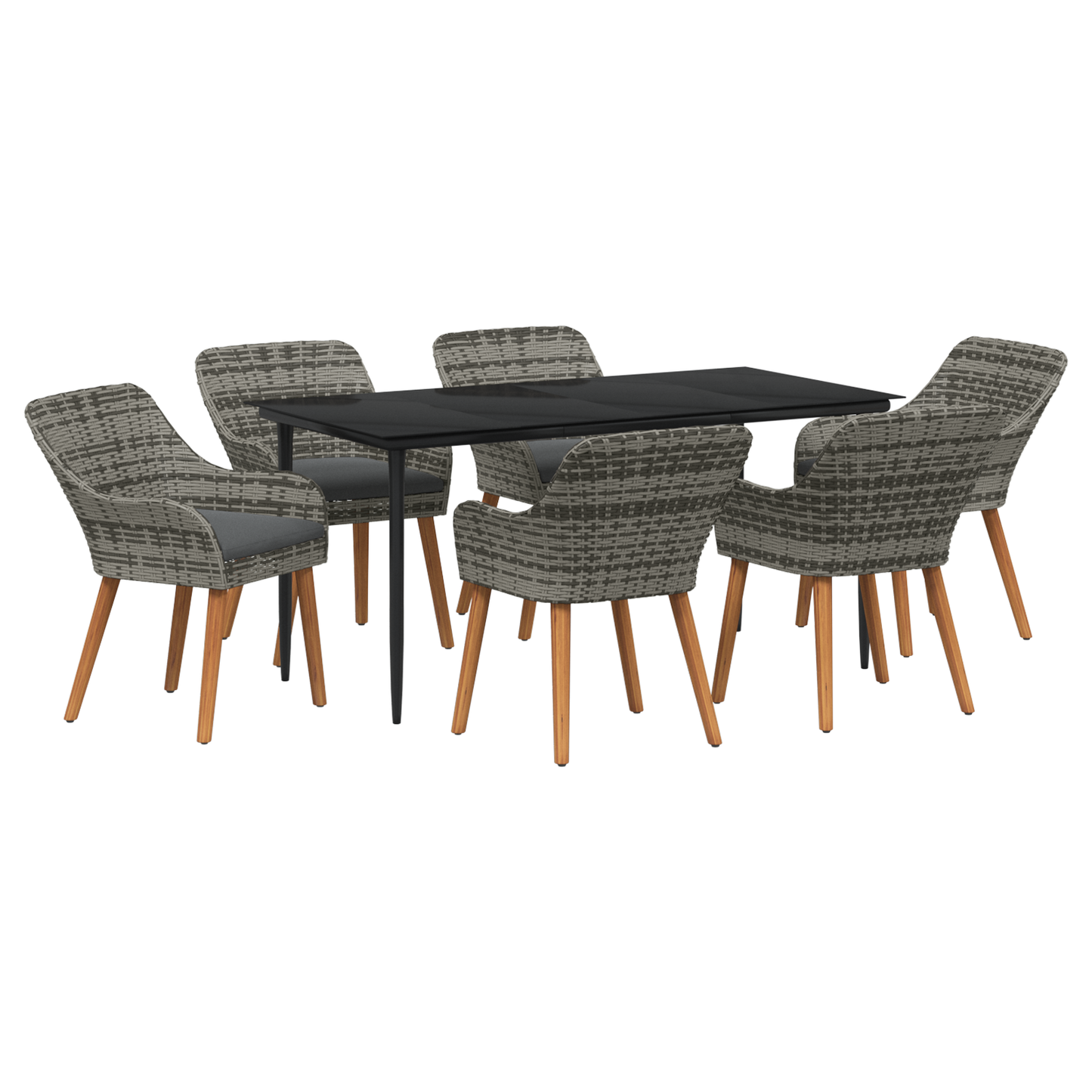 7 Piece Garden Dining Set Grey Poly Rattan