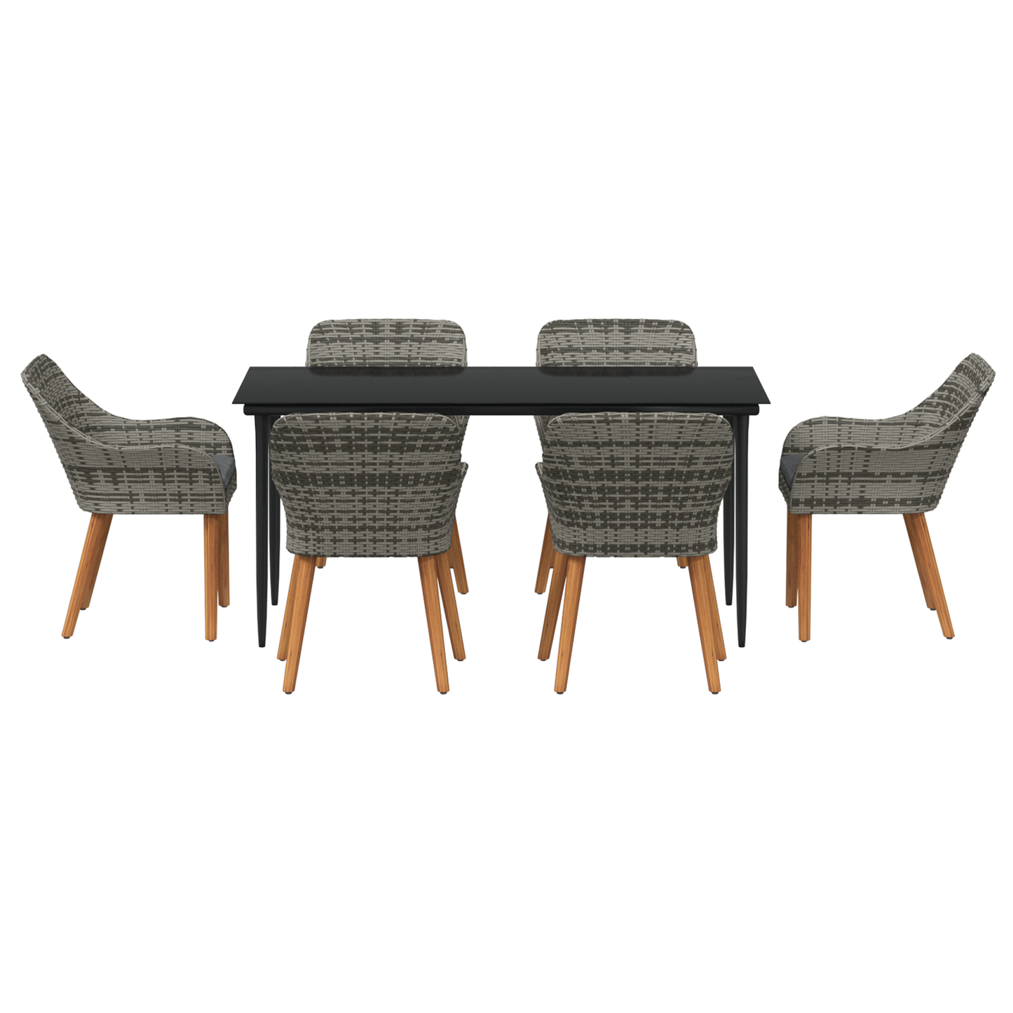 7 Piece Garden Dining Set Grey Poly Rattan