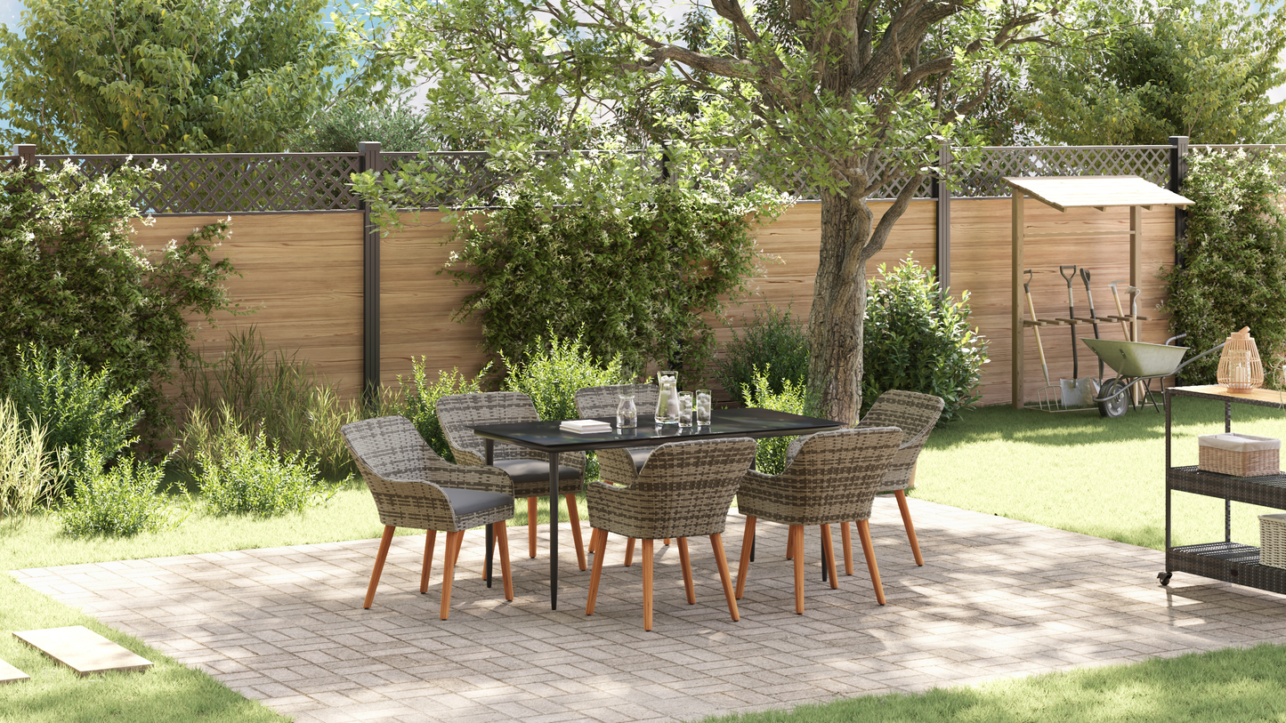 7 Piece Garden Dining Set Grey Poly Rattan
