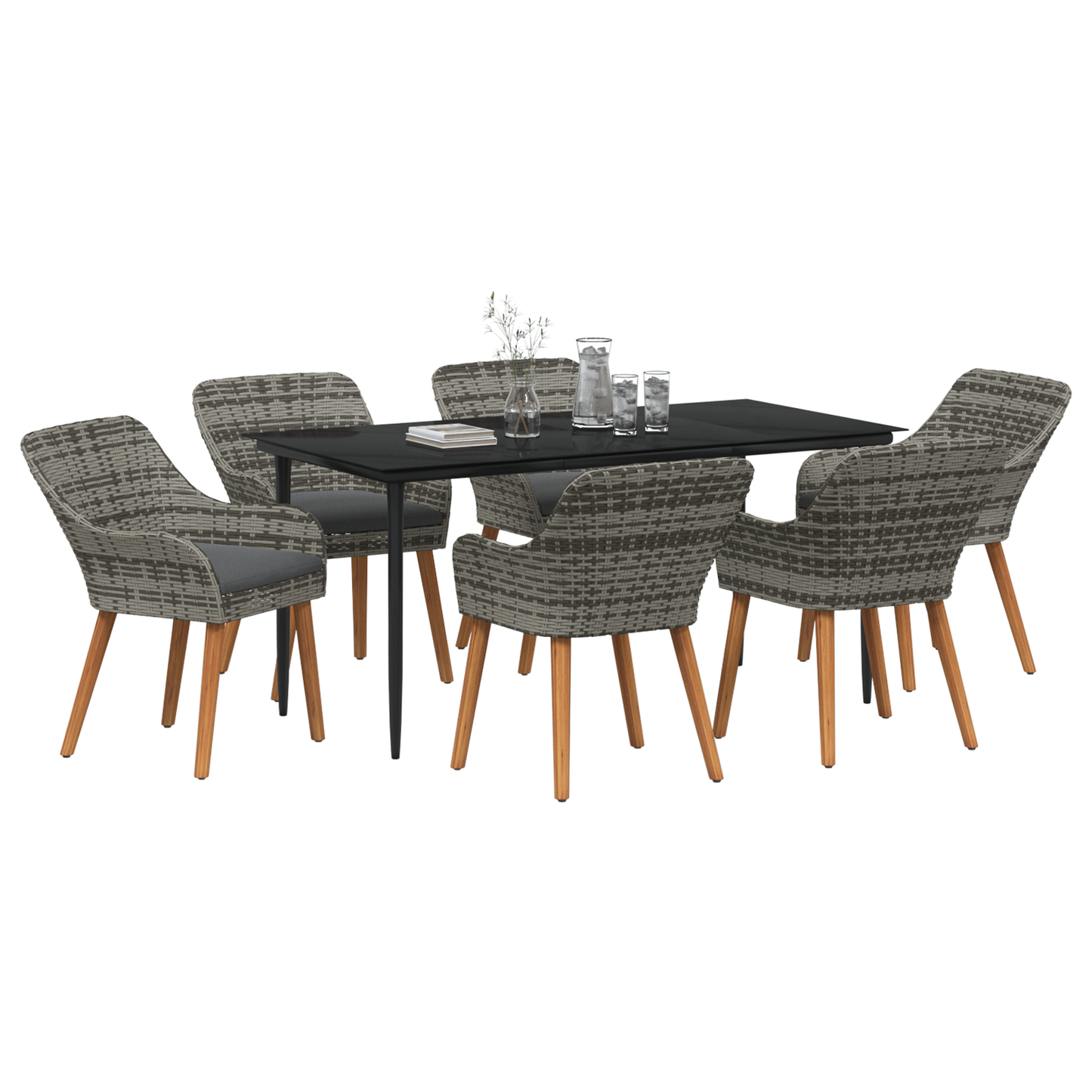 7 Piece Garden Dining Set Grey Poly Rattan