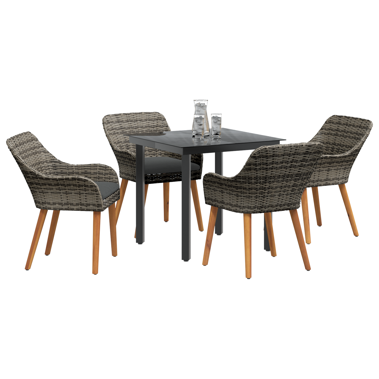 5 Piece Garden Dining Set Grey Poly Rattan
