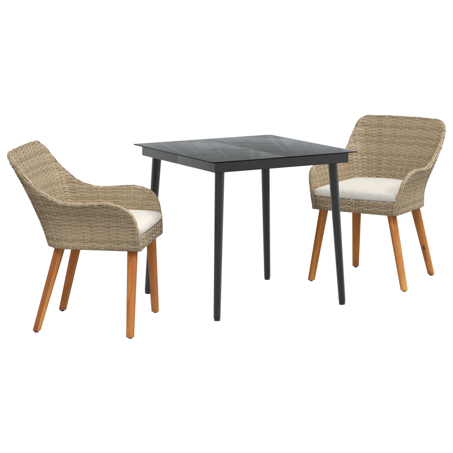 3 Piece Garden Dining Set Beige Poly Rattan