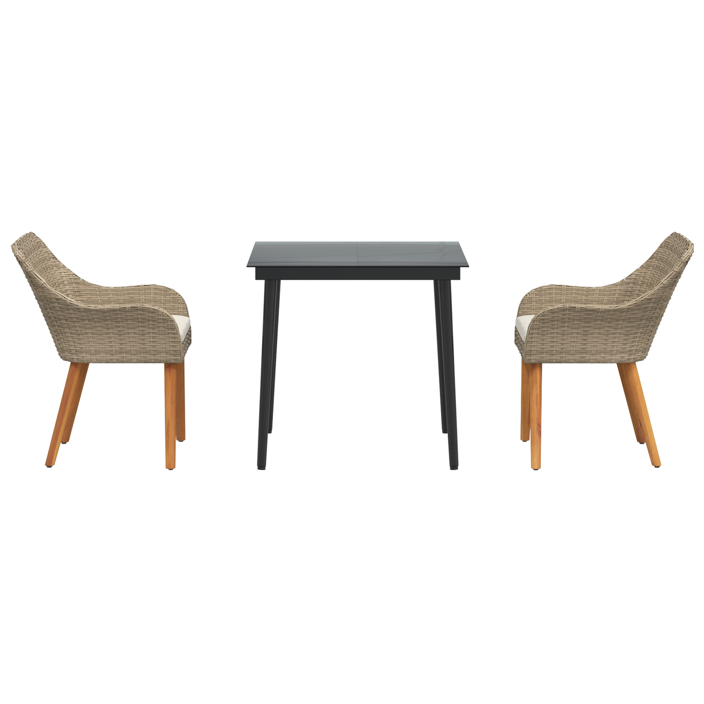 3 Piece Garden Dining Set Beige Poly Rattan