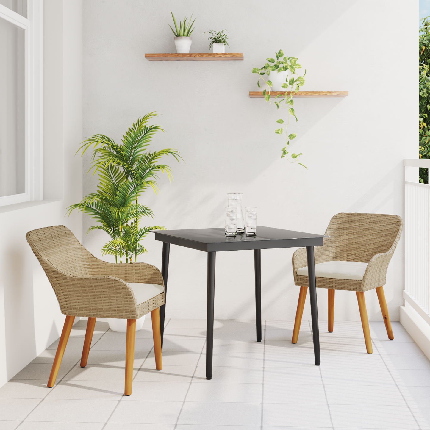 3 Piece Garden Dining Set Beige Poly Rattan