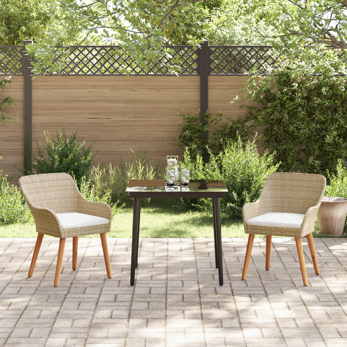 3 Piece Garden Dining Set Beige Poly Rattan