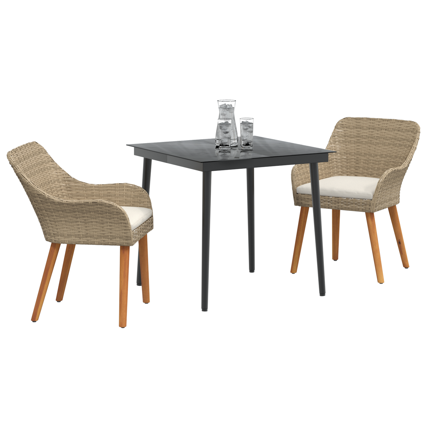 3 Piece Garden Dining Set Beige Poly Rattan