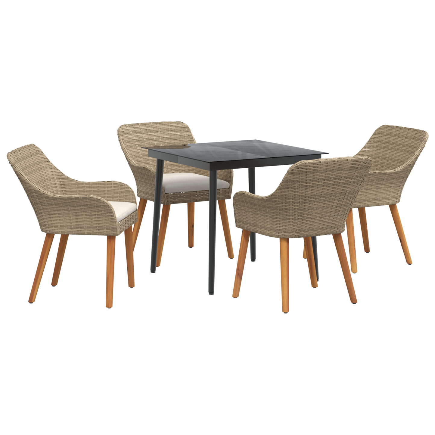 5 Piece Garden Dining Set Beige Poly Rattan