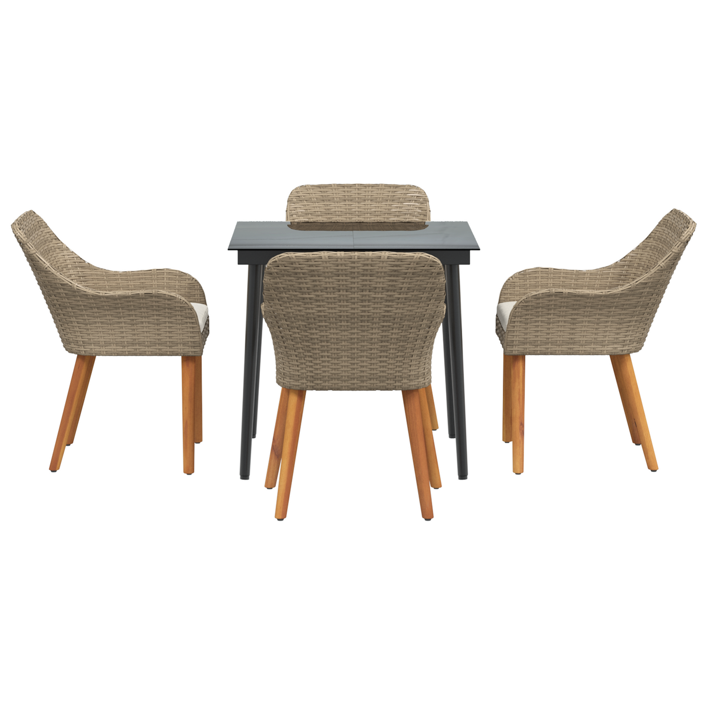 5 Piece Garden Dining Set Beige Poly Rattan