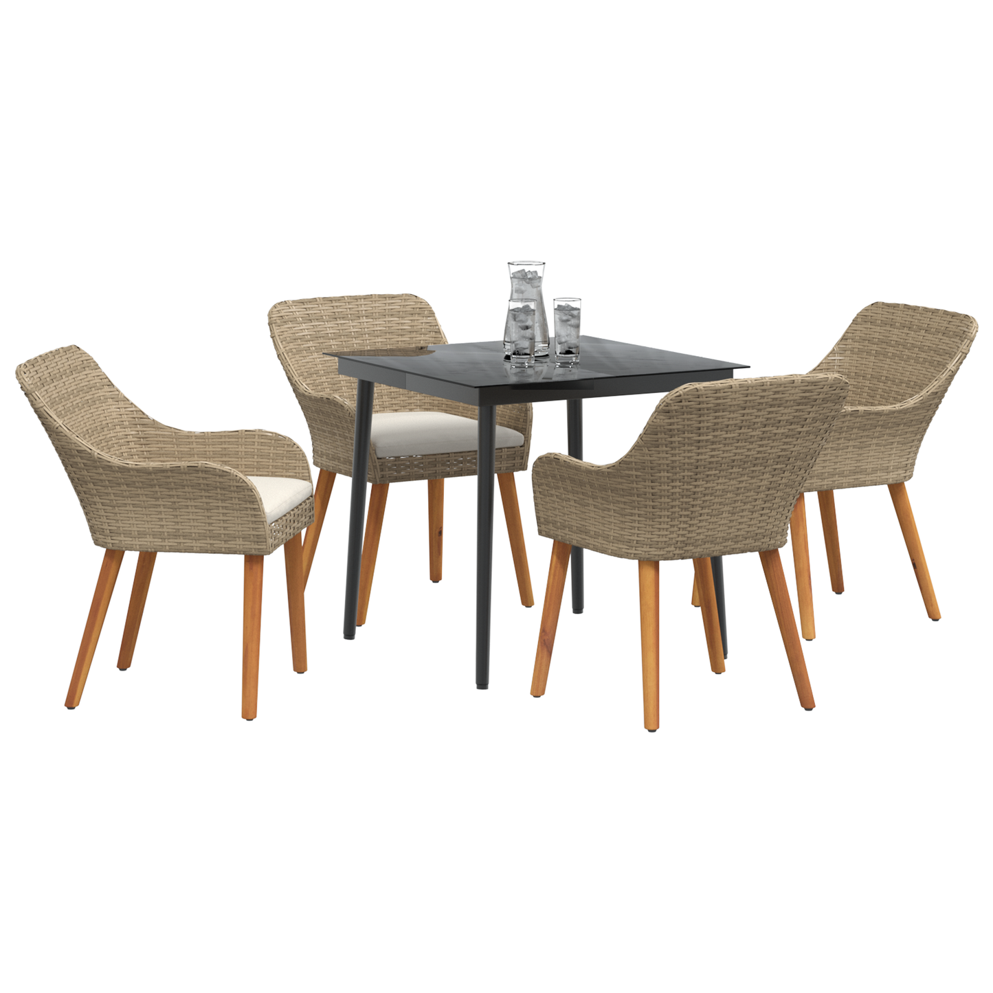 5 Piece Garden Dining Set Beige Poly Rattan