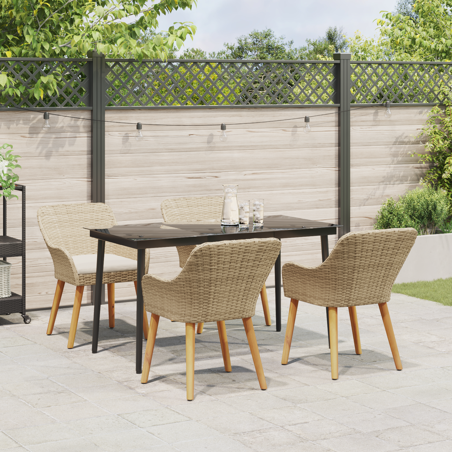 5 Piece Garden Dining Set Beige Poly Rattan