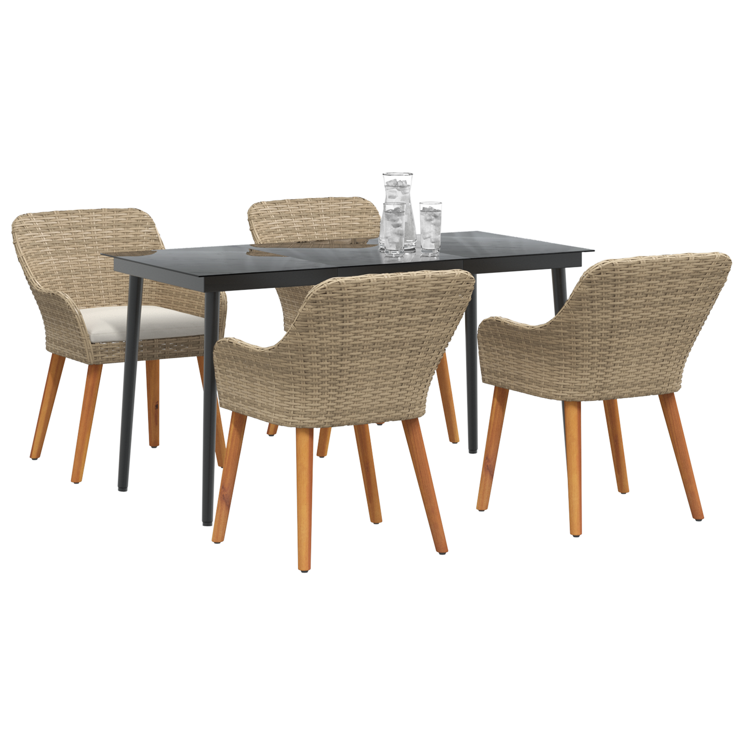 5 Piece Garden Dining Set Beige Poly Rattan