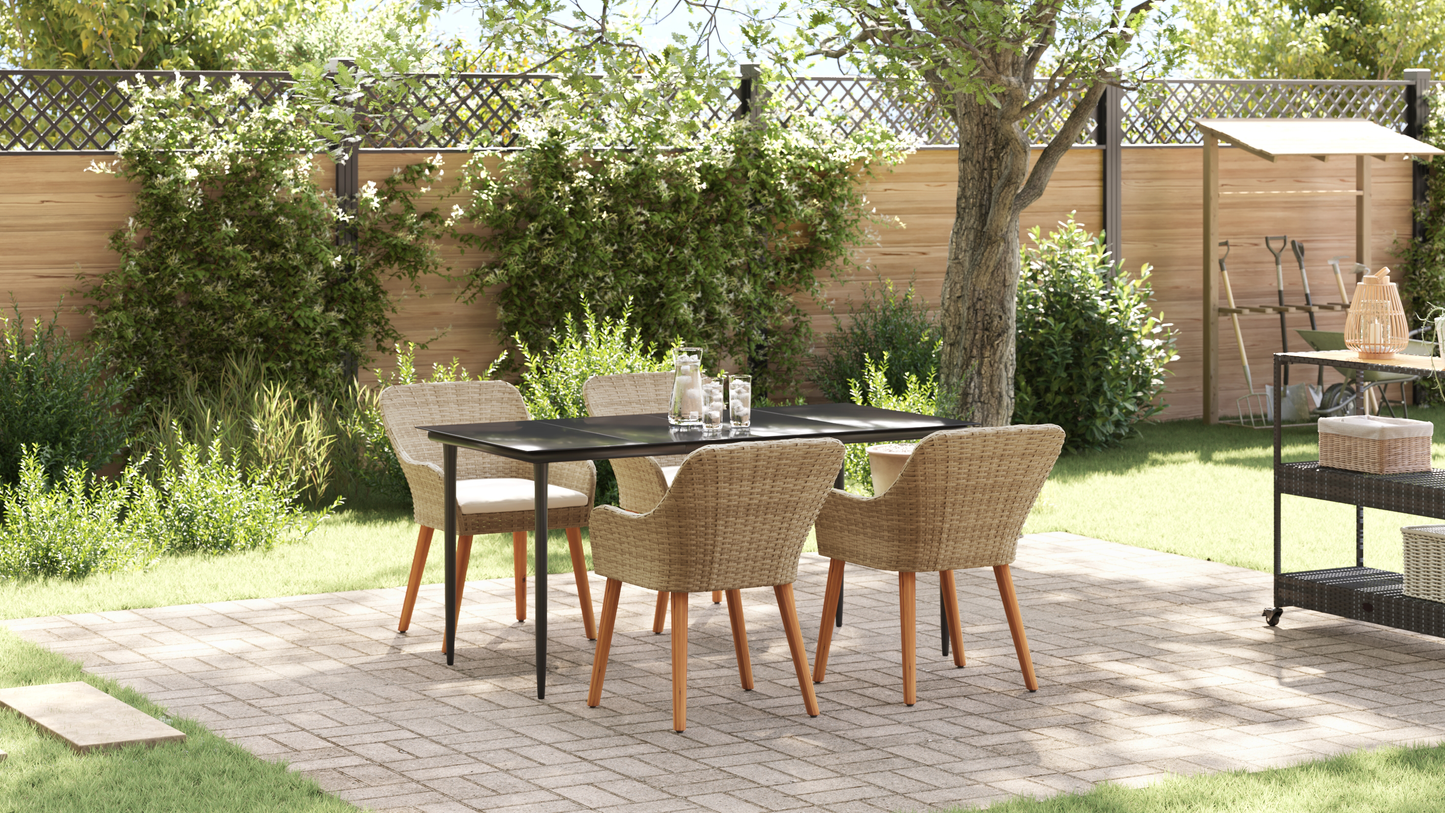 5 Piece Garden Dining Set Beige Poly Rattan