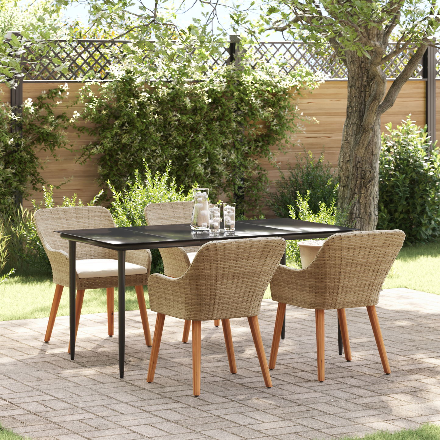 5 Piece Garden Dining Set Beige Poly Rattan