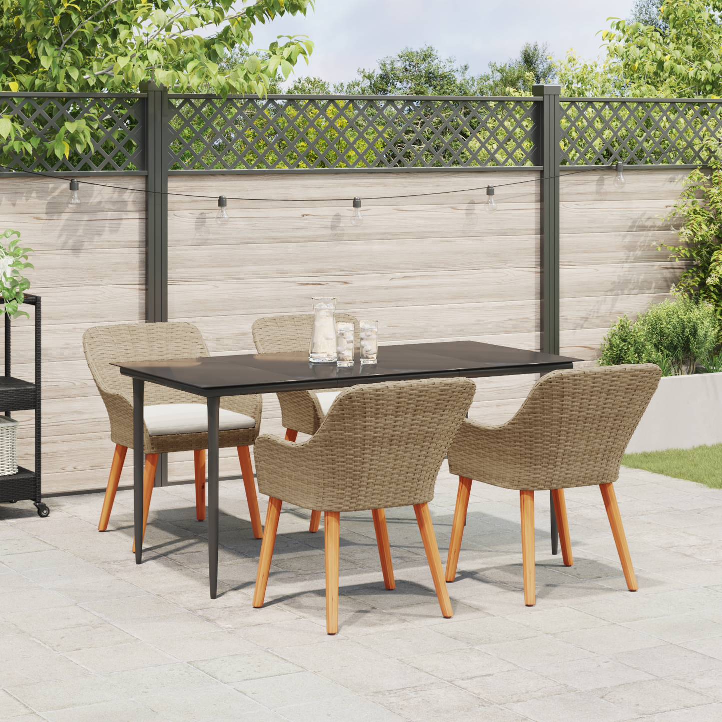5 Piece Garden Dining Set Beige Poly Rattan