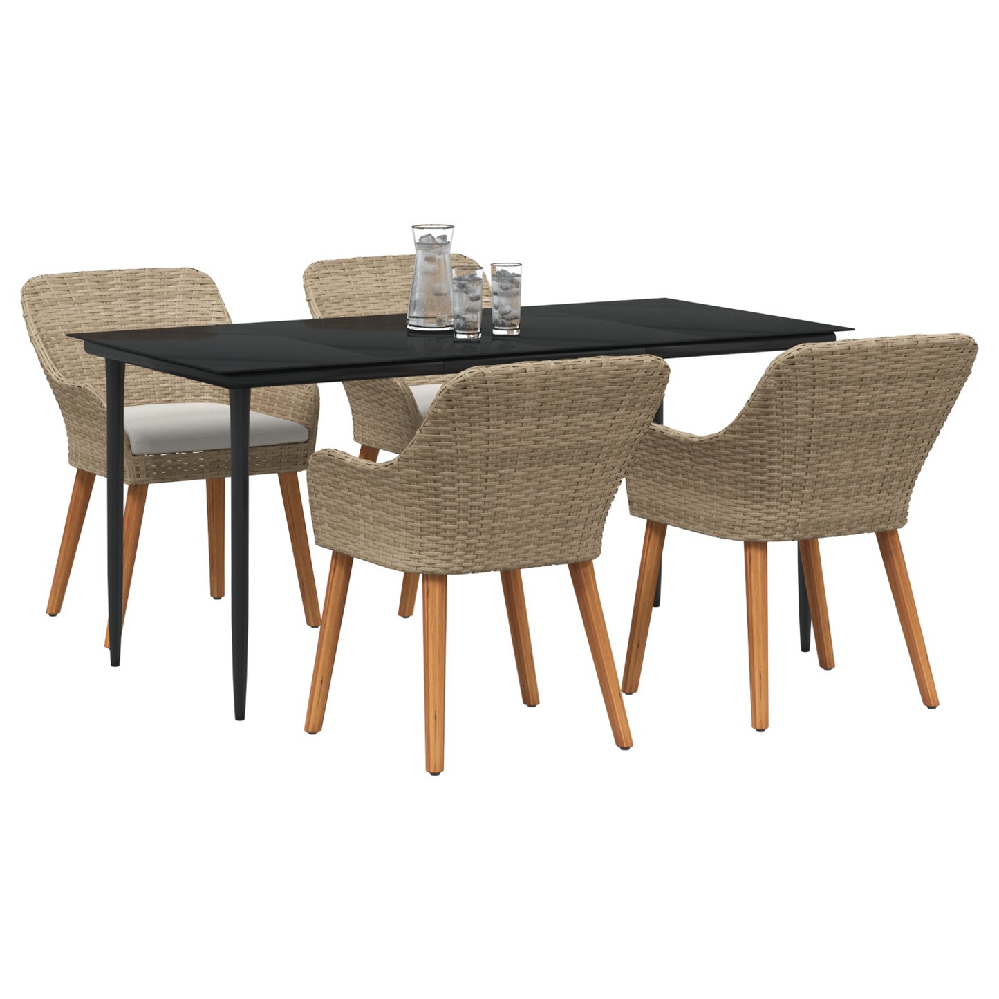 5 Piece Garden Dining Set Beige Poly Rattan