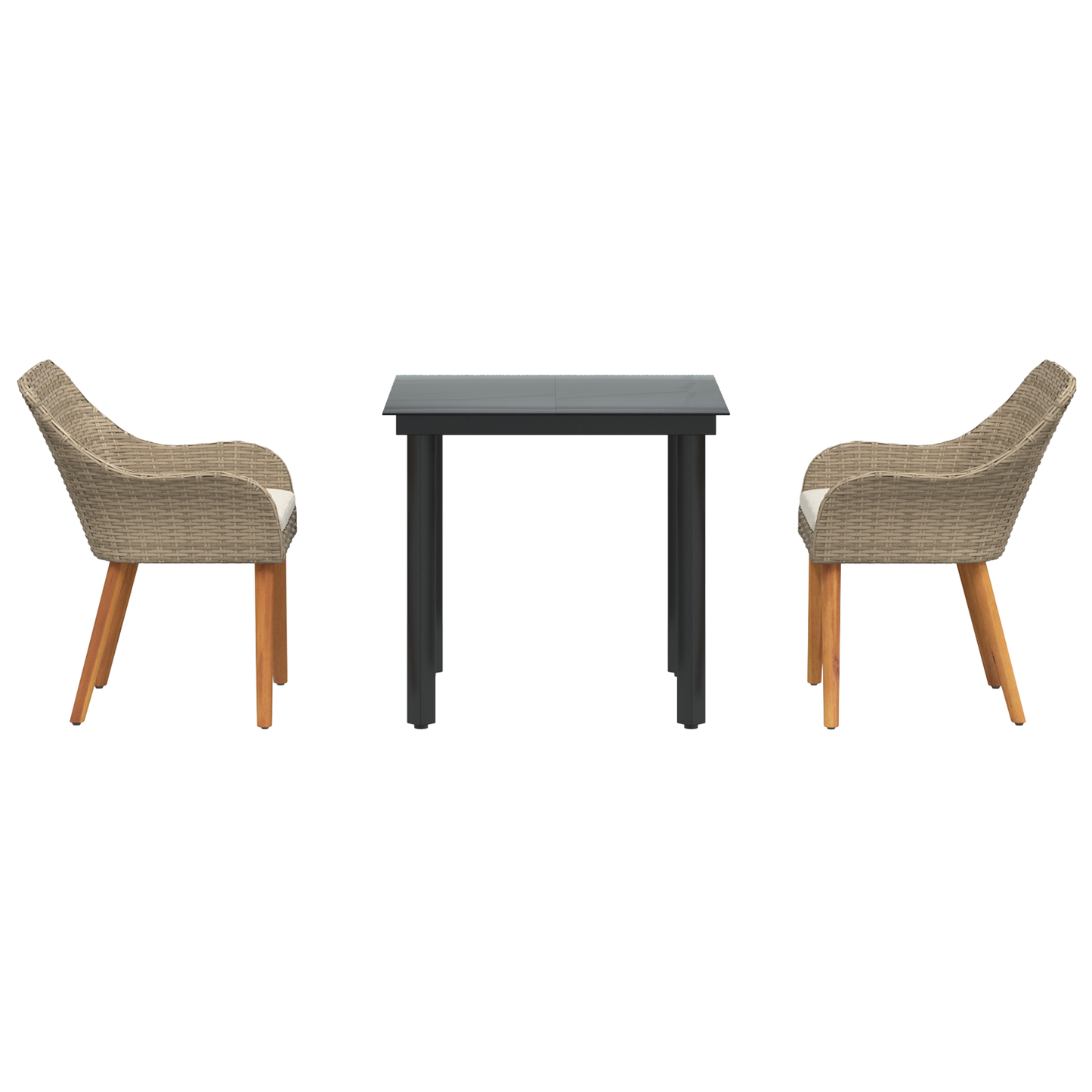 3 Piece Garden Dining Set Beige Poly Rattan