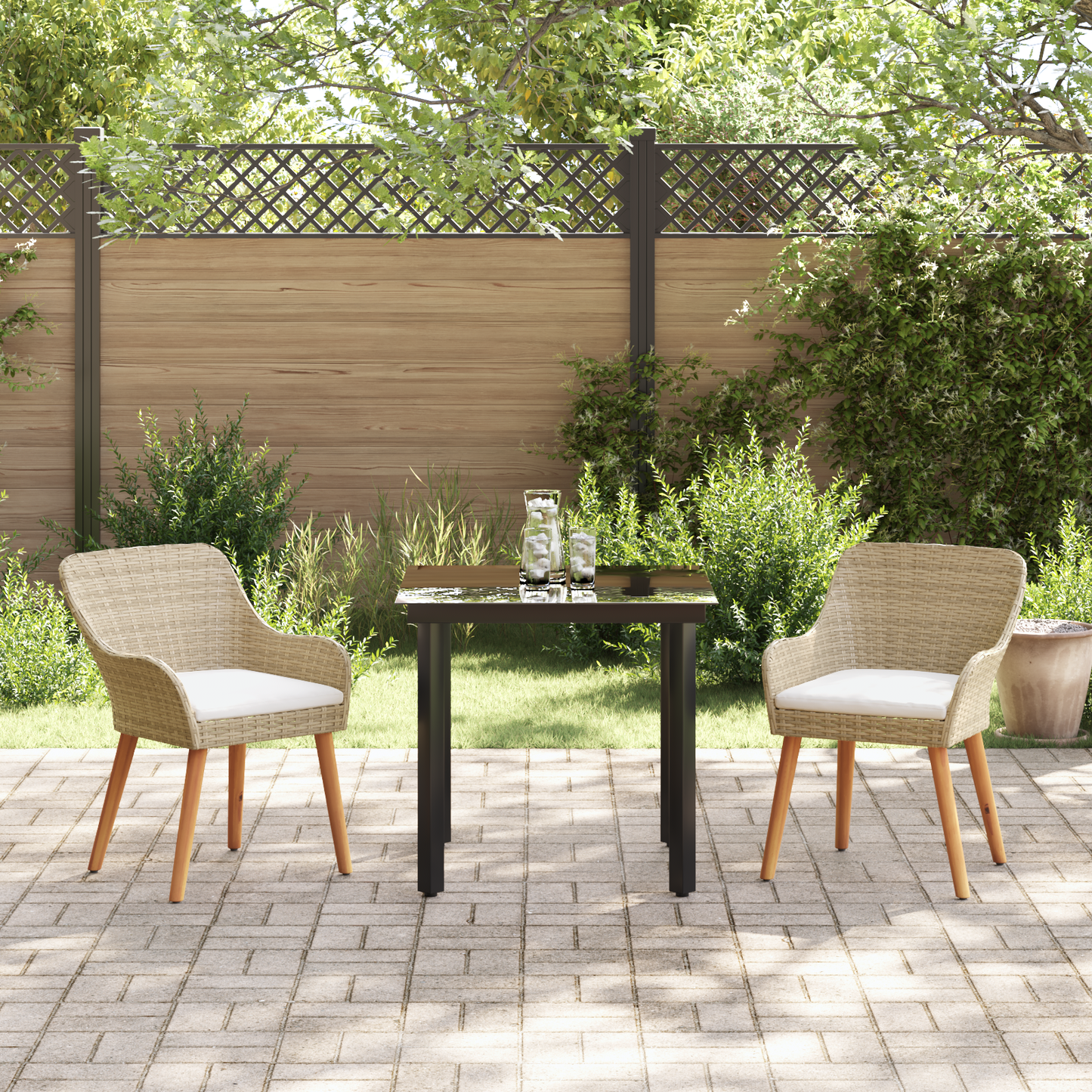 3 Piece Garden Dining Set Beige Poly Rattan