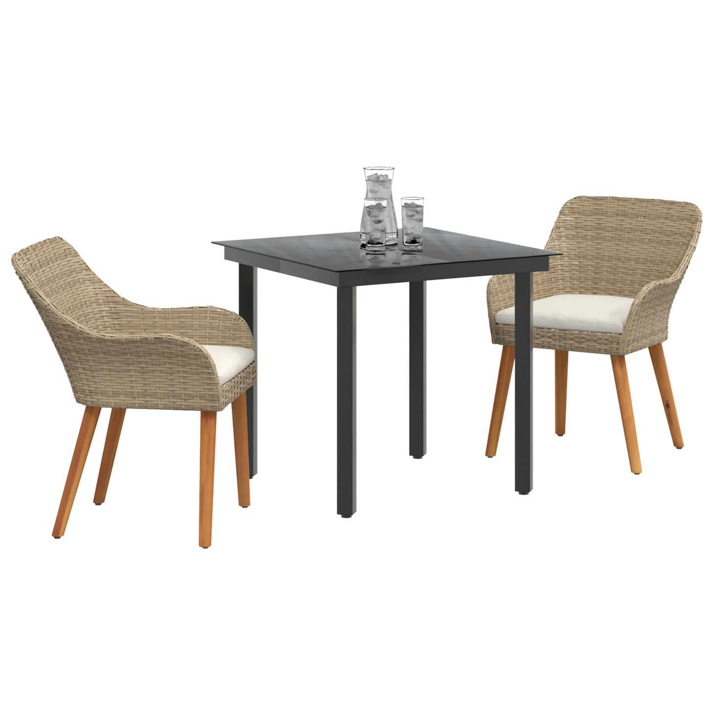 3 Piece Garden Dining Set Beige Poly Rattan