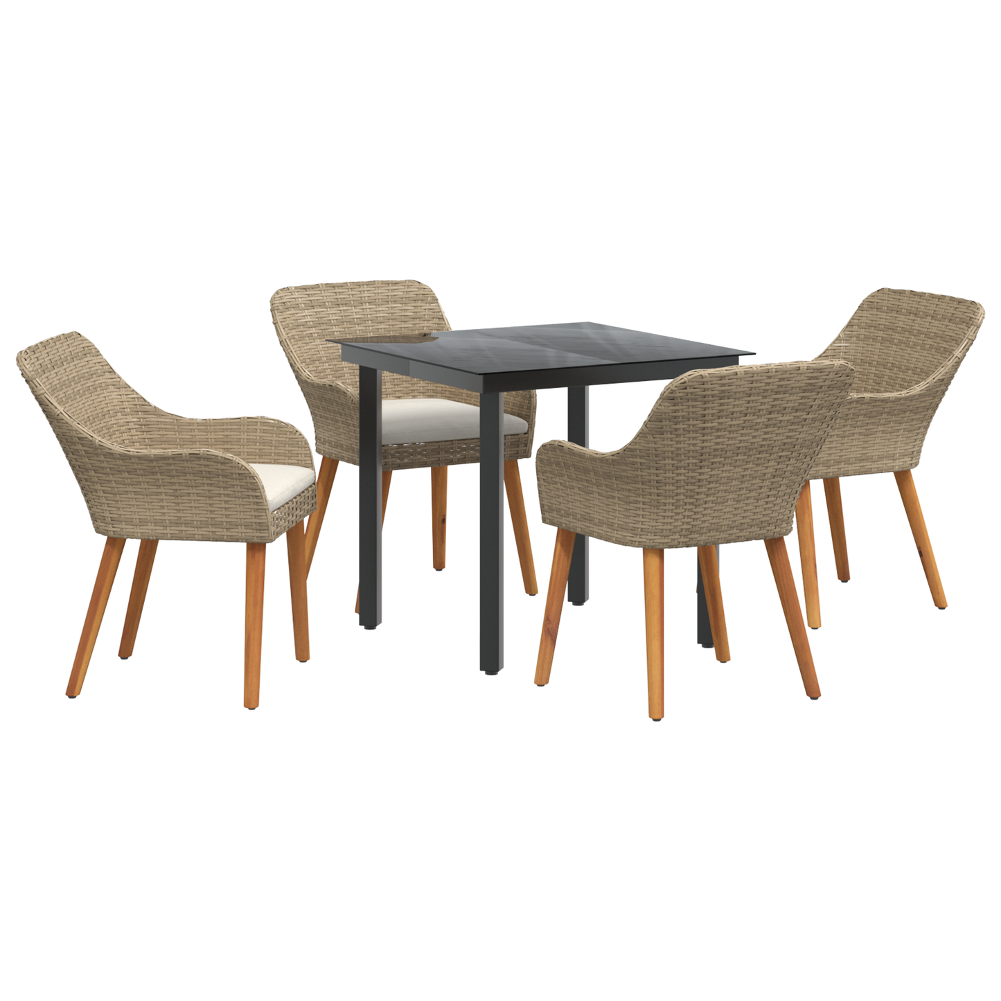 5 Piece Garden Dining Set Beige Poly Rattan