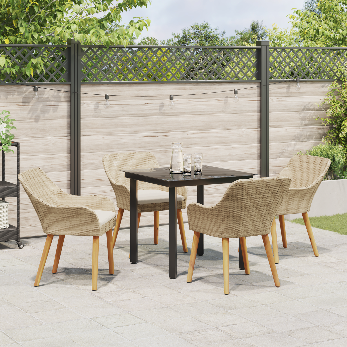 5 Piece Garden Dining Set Beige Poly Rattan