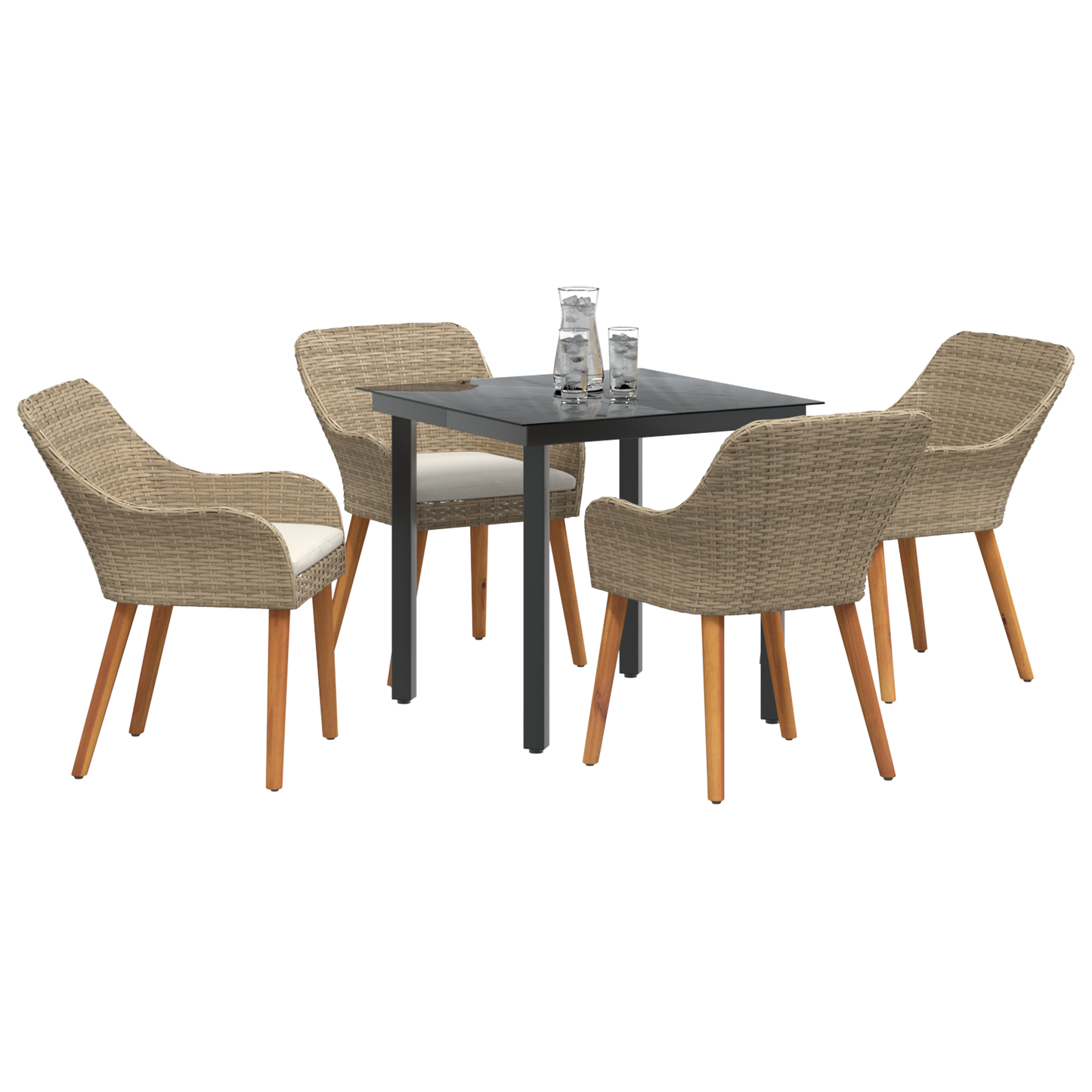 5 Piece Garden Dining Set Beige Poly Rattan