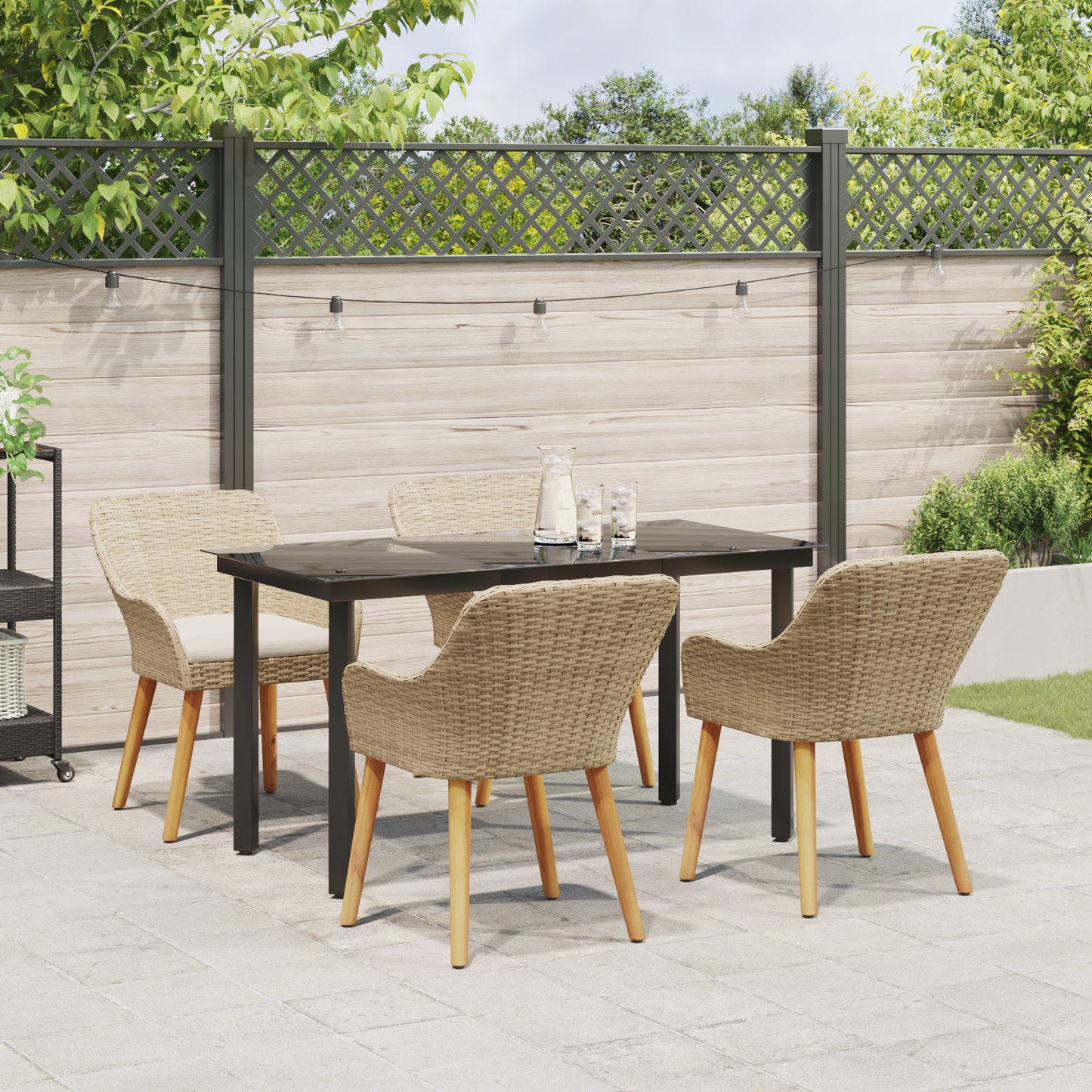 5 Piece Garden Dining Set Beige Poly Rattan