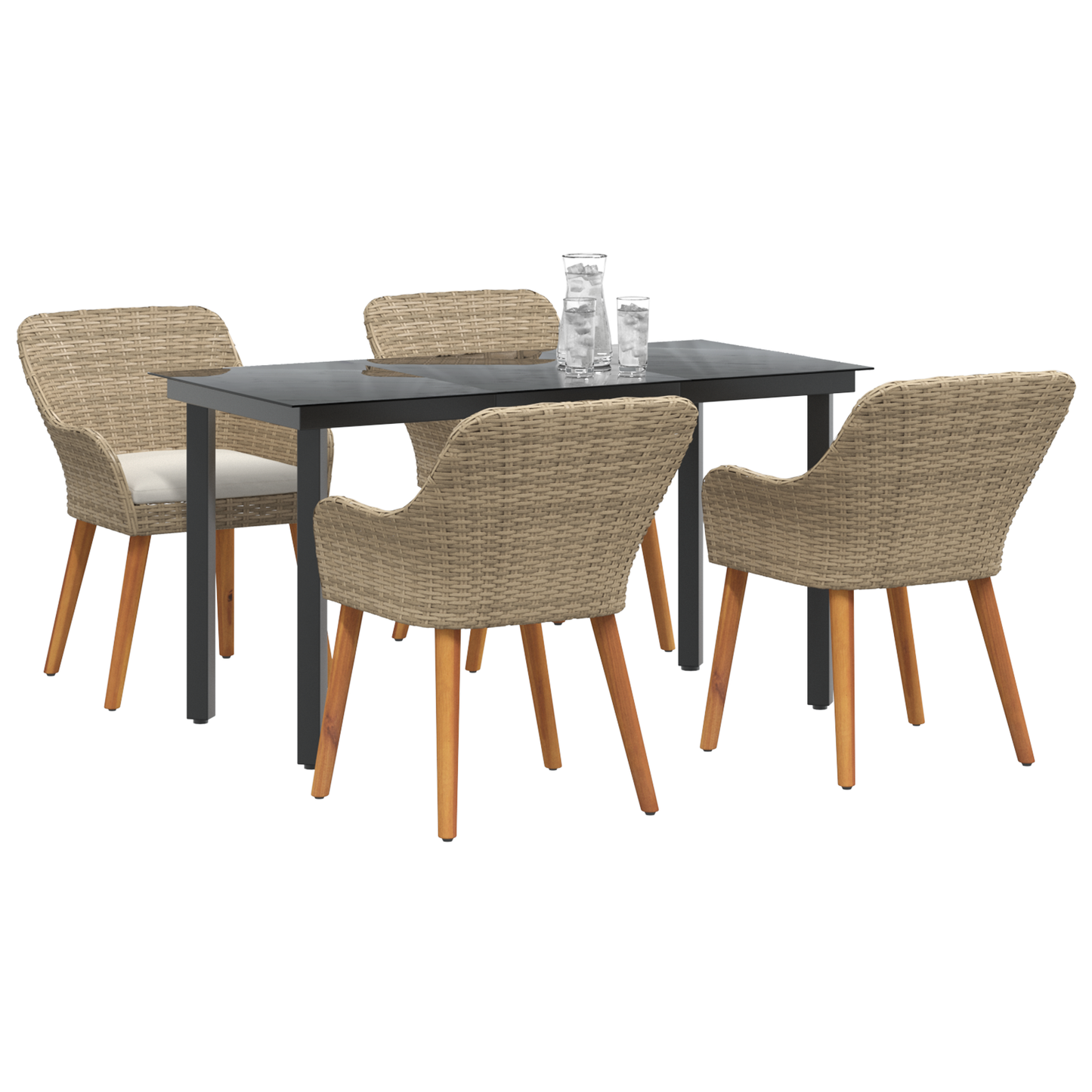 5 Piece Garden Dining Set Beige Poly Rattan
