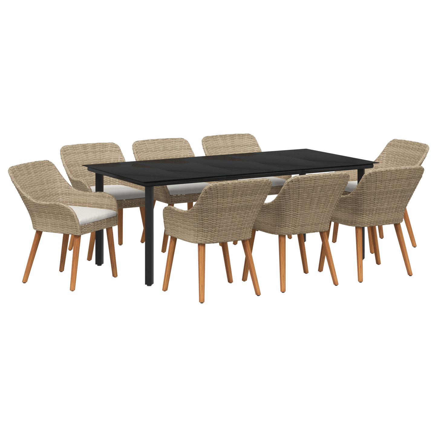 9 Piece Garden Dining Set Beige Poly Rattan