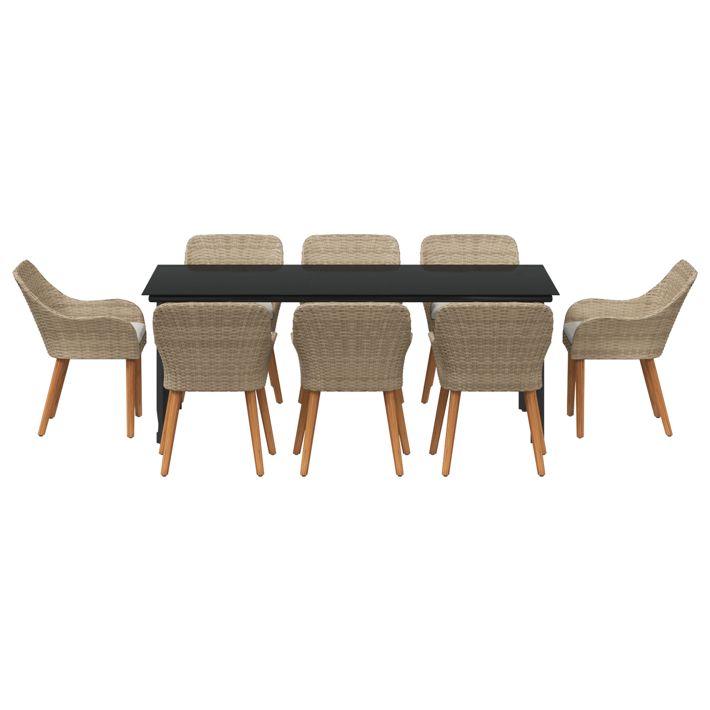 9 Piece Garden Dining Set Beige Poly Rattan