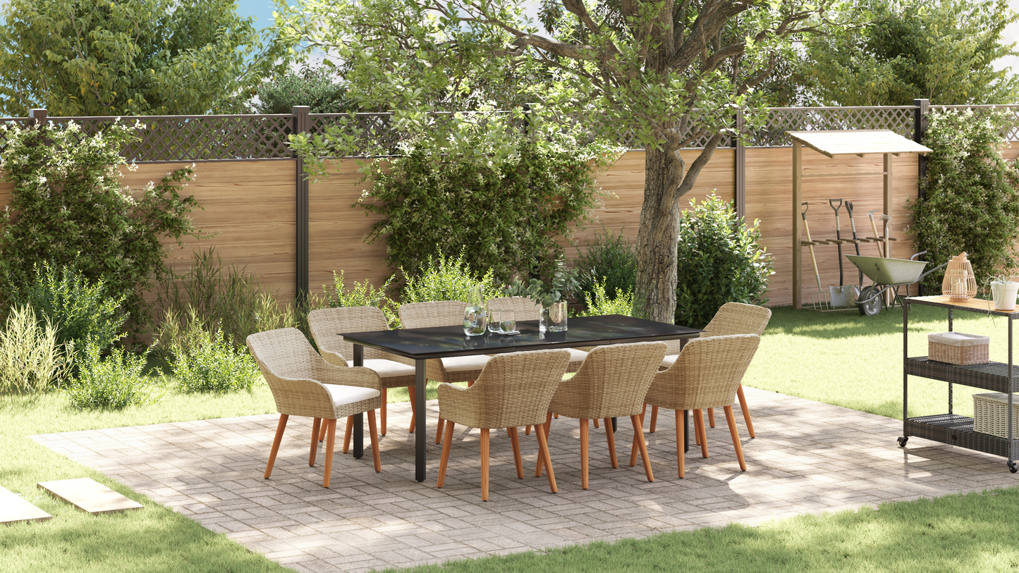 9 Piece Garden Dining Set Beige Poly Rattan