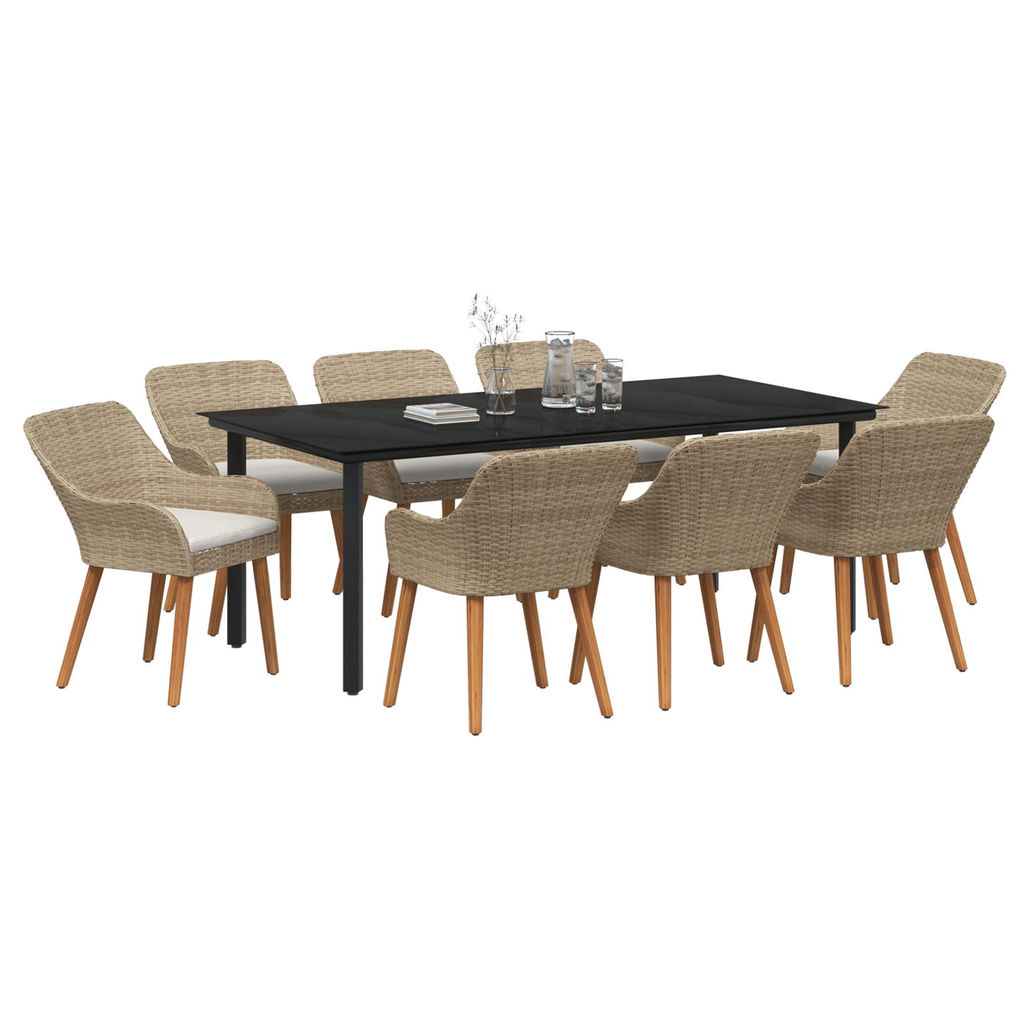 9 Piece Garden Dining Set Beige Poly Rattan