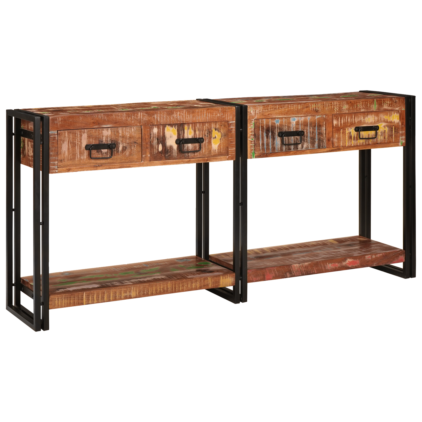 Console Tables Set of 2 with Drawers, Multicolour Solid Wood Reclaimed
