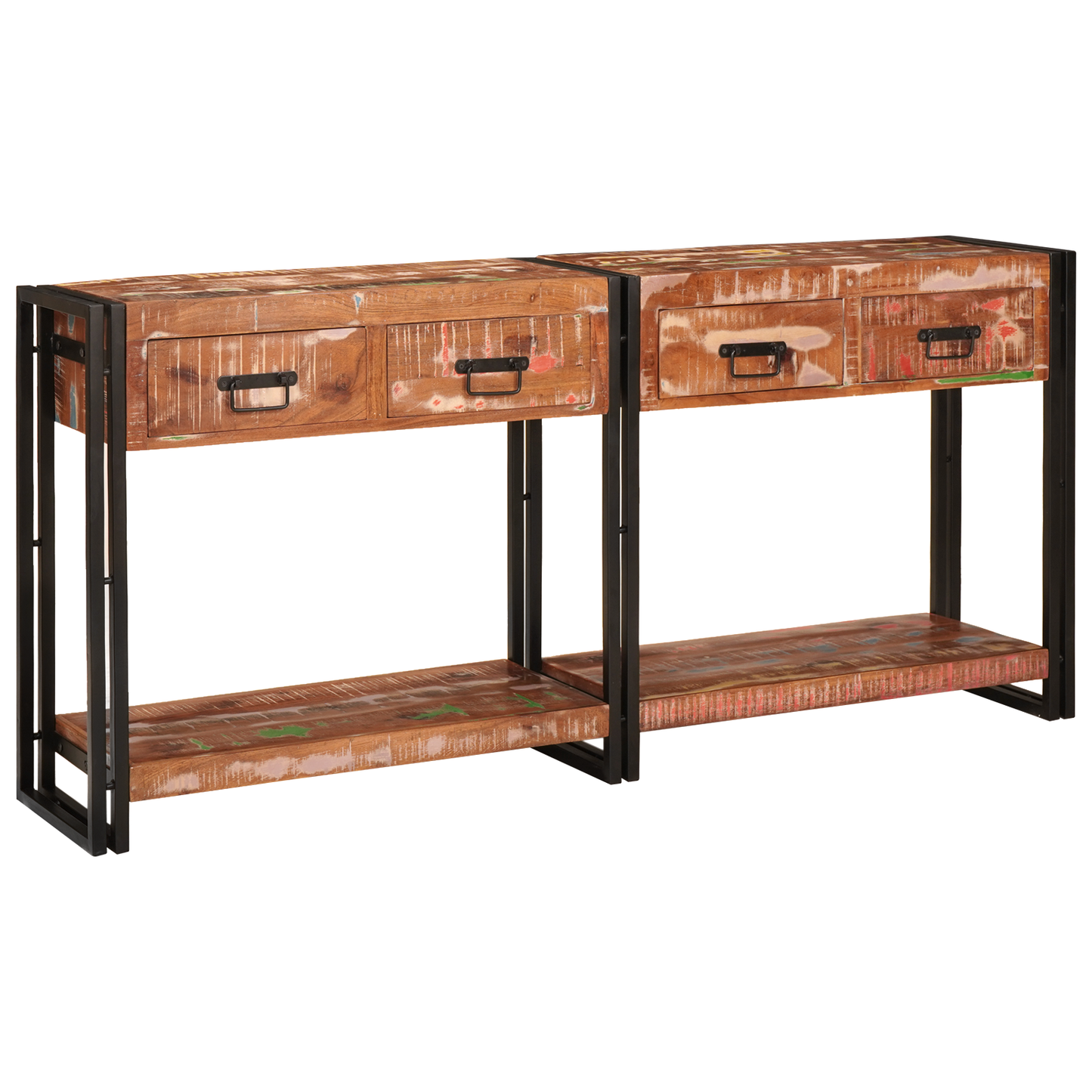 Console Tables Set of 2 with Drawers, Multicolour Solid Wood Reclaimed