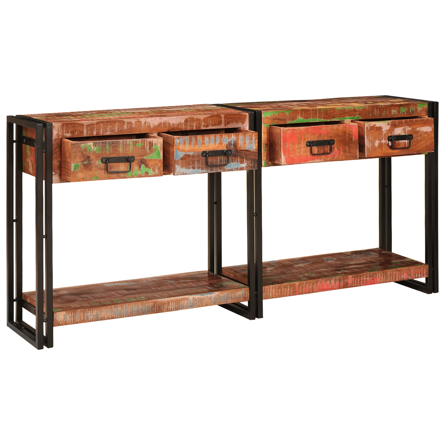 Console Tables Set of 2 with Drawers, Multicolour Solid Wood Reclaimed