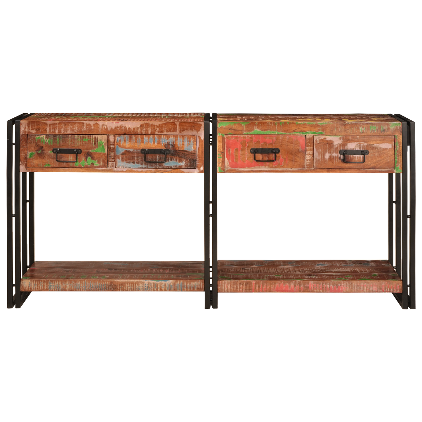 Console Tables Set of 2 with Drawers, Multicolour Solid Wood Reclaimed