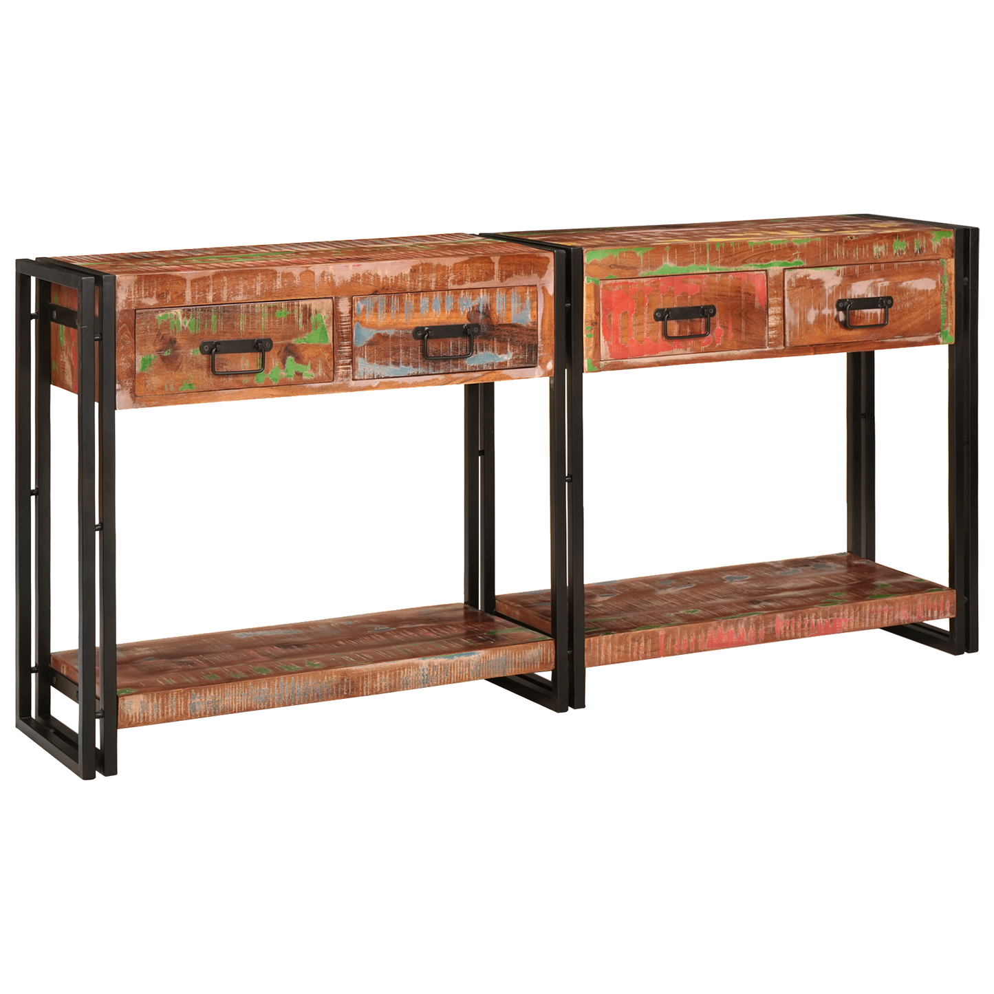 Console Tables Set of 2 with Drawers, Multicolour Solid Wood Reclaimed