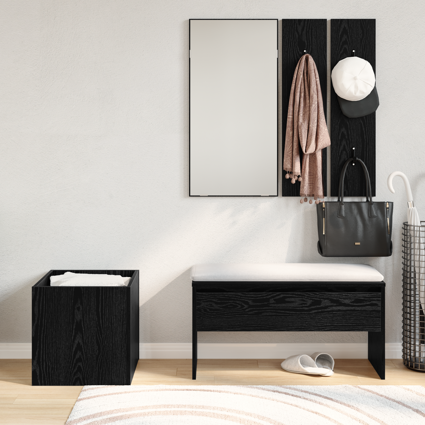 Hallway Furniture Set Black Oak Engineered Wood
