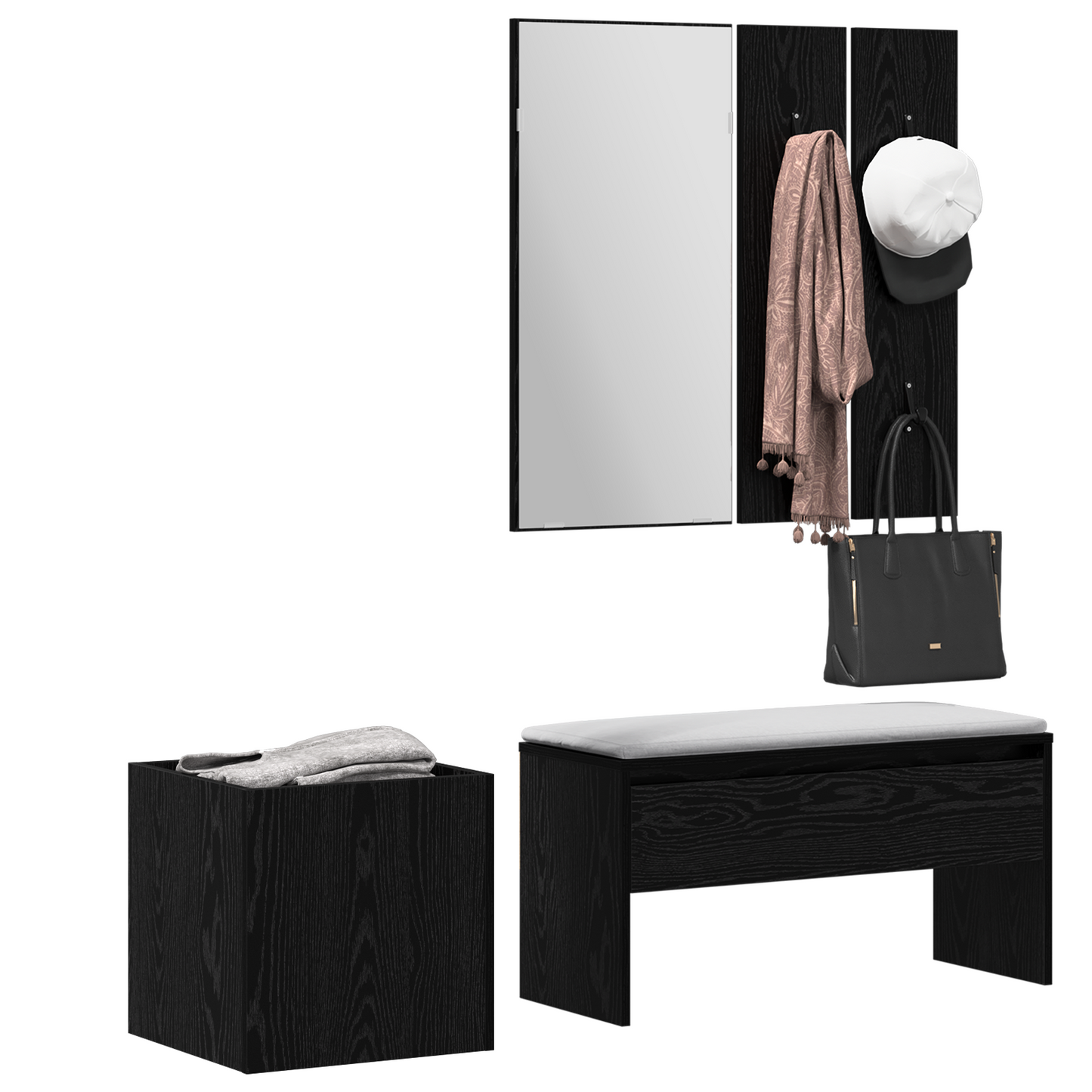 Hallway Furniture Set Black Oak Engineered Wood